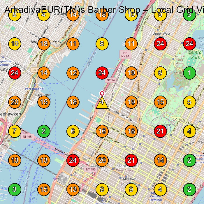 ArkadiyaEUR(TM)s Barber Shop Barber Shop GeoGrid ranking map for New York NY